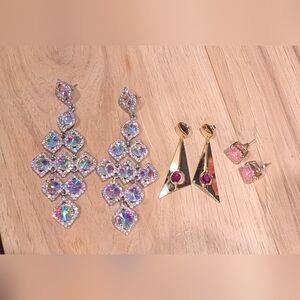 Elegant Gold and Silver Crystal Earrings Set